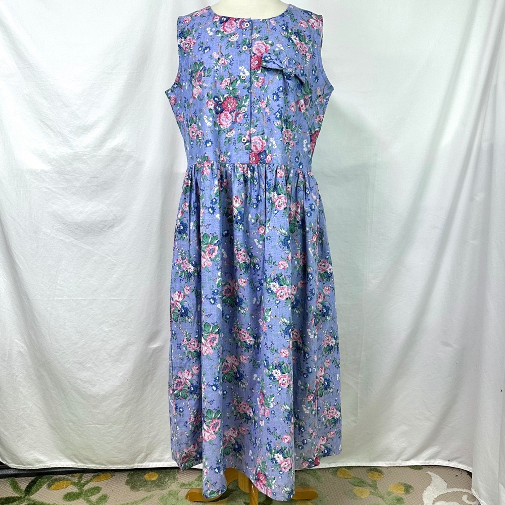 CHANDNI VINTAGE 90s Purple Floral Jumper Pinafore Maxi Dress Women's M Prairie